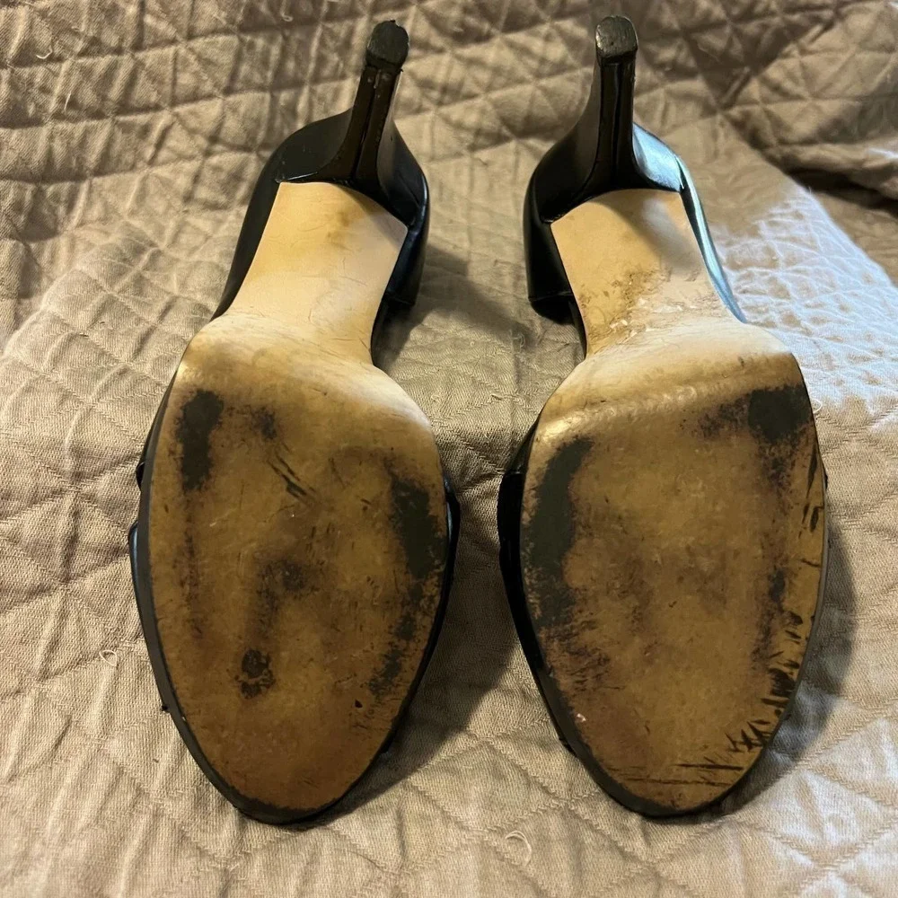 5/ $25 Tahari Black Senior Leather Open Toe Pumps 7M
